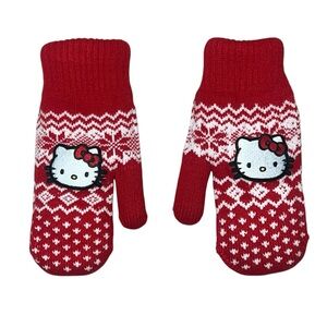New Hello Kitty Red Knitted Mittens One Size Adult Sanrio Snowy Warm Knit Kawaii